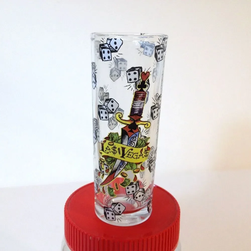 Vintage Las Vegas Shooter Shot Glass Embossed Dice Designs